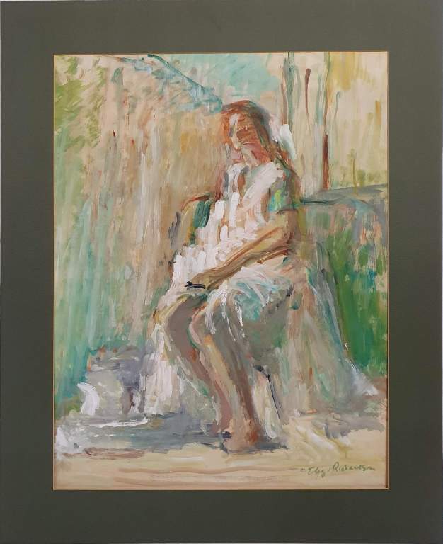 Sitzende Frau - signiert, zeitgenössische Kunst, 20. Jh.